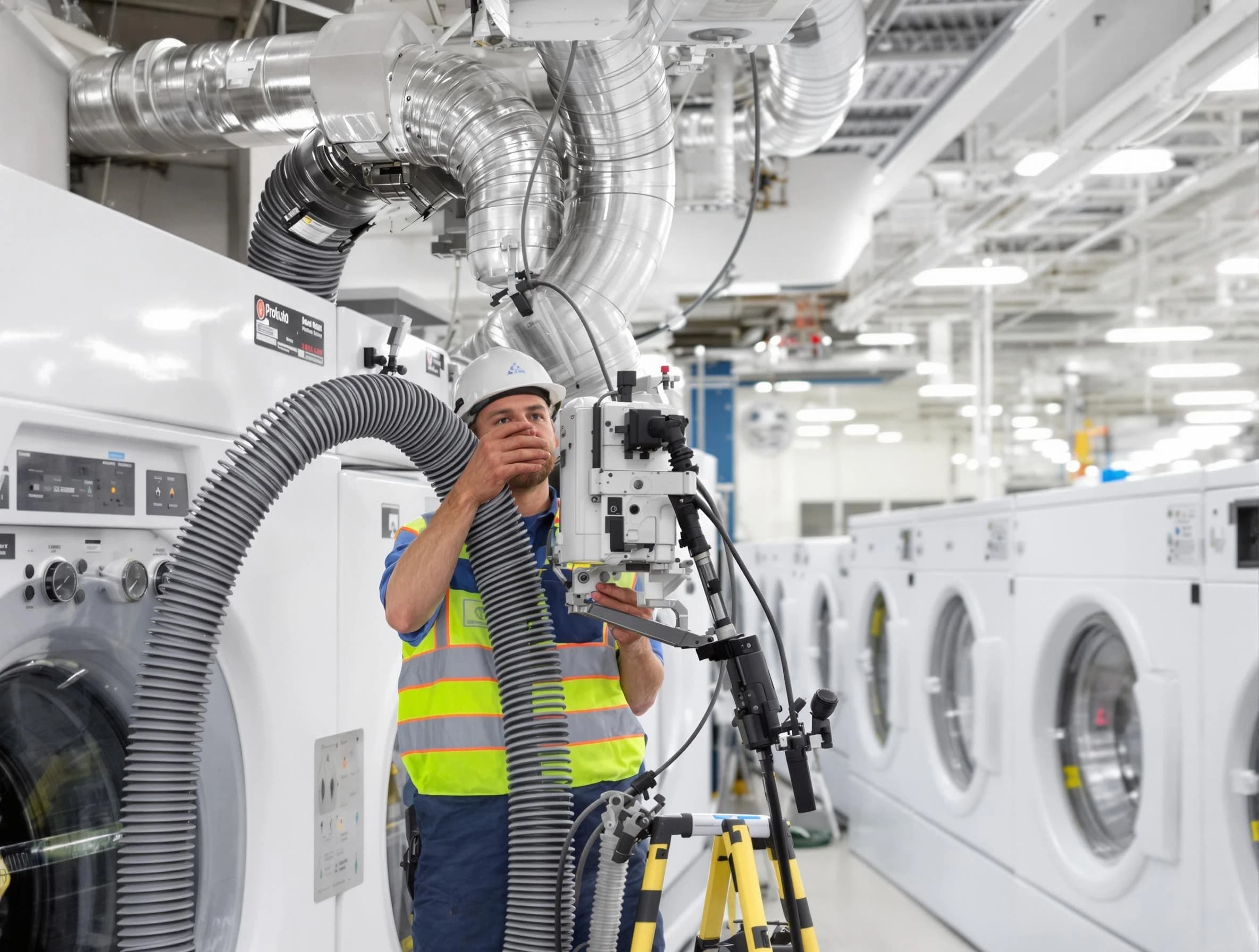 Manchester Dryer Vent Cleaning team performing commercial-grade dryer vent cleaning at a business facility in Manchester