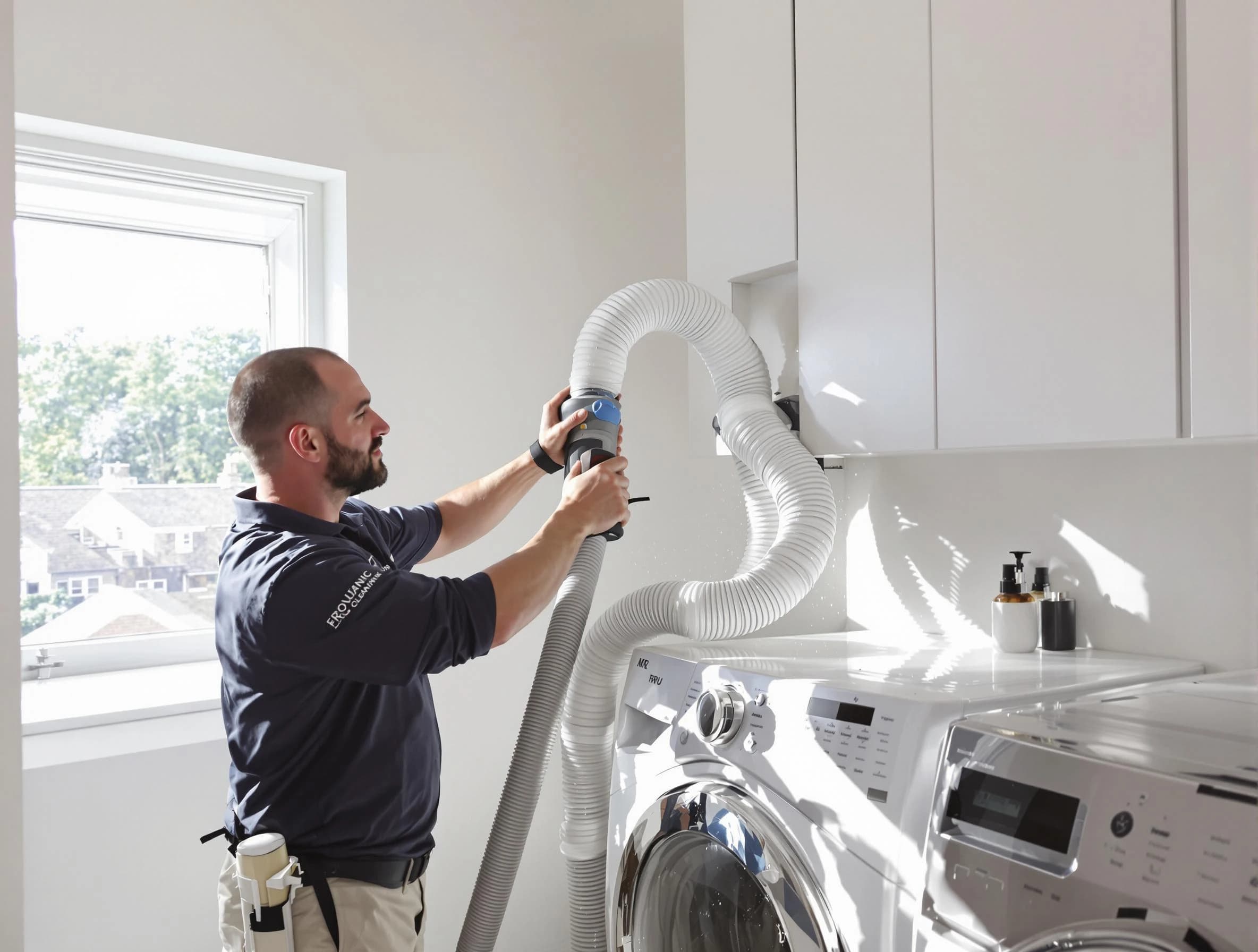 Certified Manchester Dryer Vent Cleaning technician performing dryer vent cleaning in Manchester