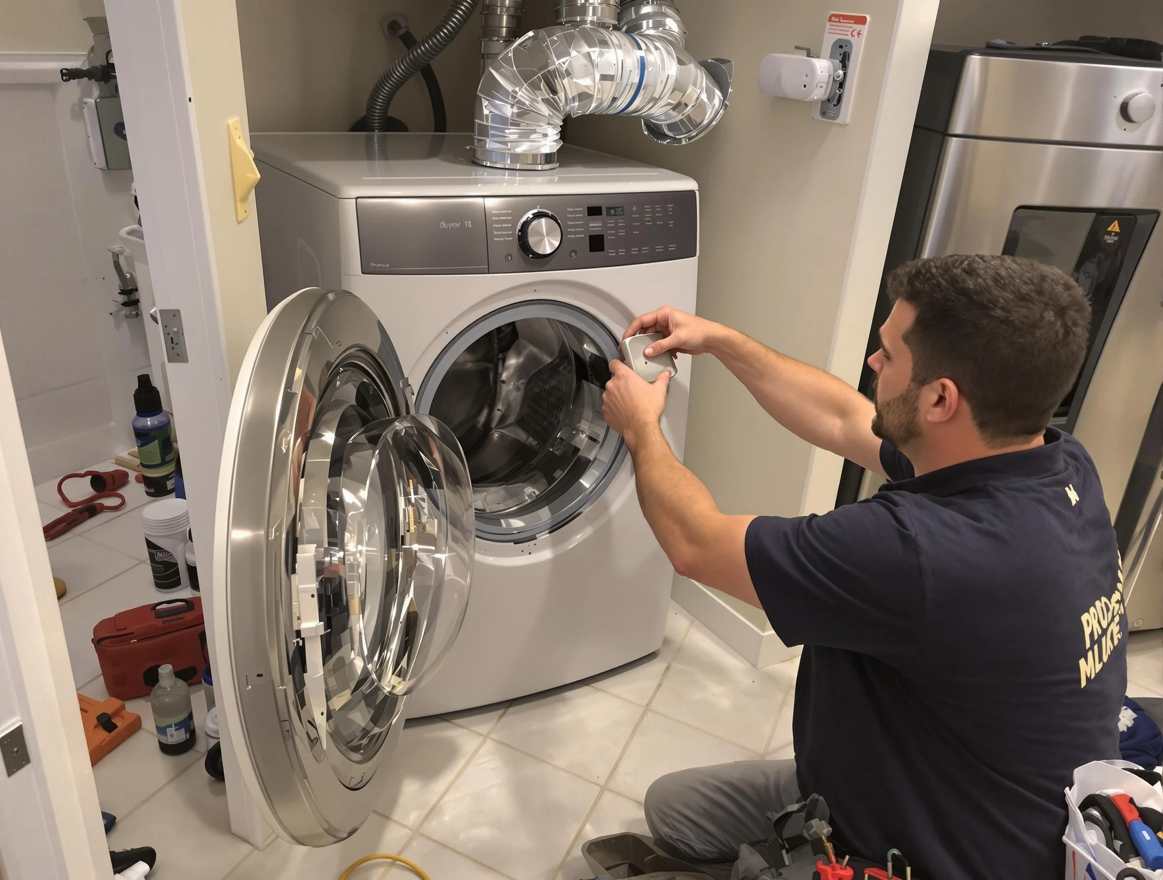 Manchester Dryer Vent Cleaning technician performing precise dryer vent hose installation in Manchester